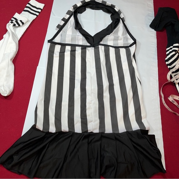 FOUL PLAY Sexy SPORTS REF DRESS REFEREE UMPIRE Black White Socks Tights, Whistle - Picture 15 of 16